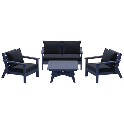 Polytrends Birchwood All Weather HDPE Outdoor Patio Navy Blue Deep Seating Conversation Set (5-Piece Set)