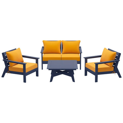 Polytrends Birchwood All Weather HDPE Outdoor Patio Navy Blue Deep Seating Conversation Set (5-Piece Set)
