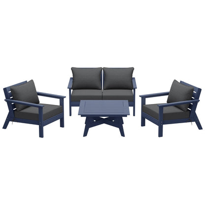 Polytrends Birchwood All Weather HDPE Outdoor Patio Navy Blue Deep Seating Conversation Set (5-Piece Set)