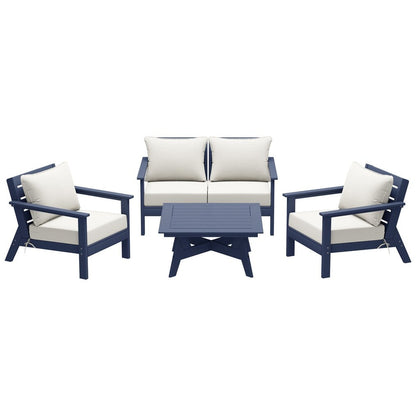 Polytrends Birchwood All Weather HDPE Outdoor Patio Navy Blue Deep Seating Conversation Set (5-Piece Set)