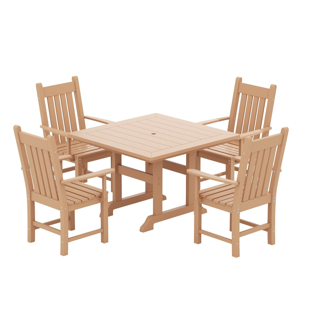 Polytrends Laguna Hdpe All Weather Outdoor Patio Dining Set with Square Table, Arm Chairs (5-Piece Set)