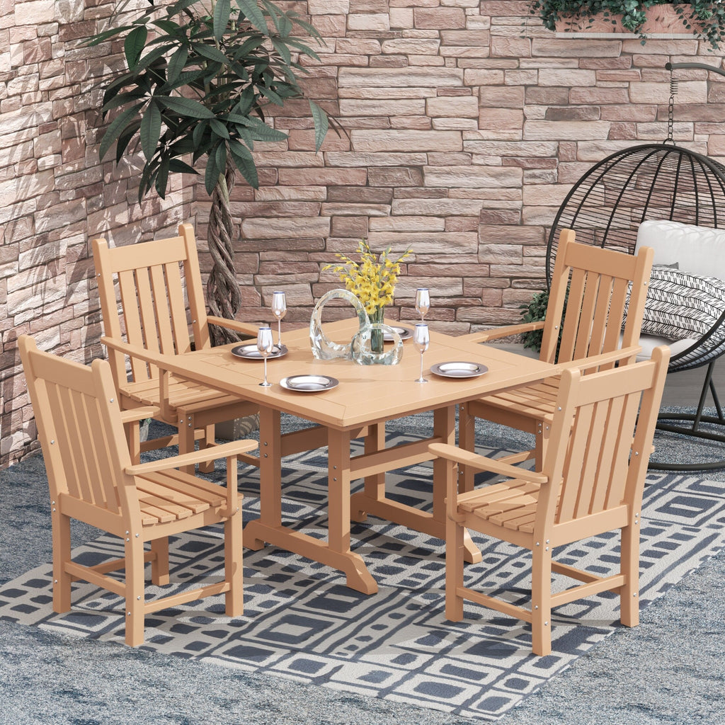 Polytrends Laguna Hdpe All Weather Outdoor Patio Dining Set with Square Table, Arm Chairs (5-Piece Set)