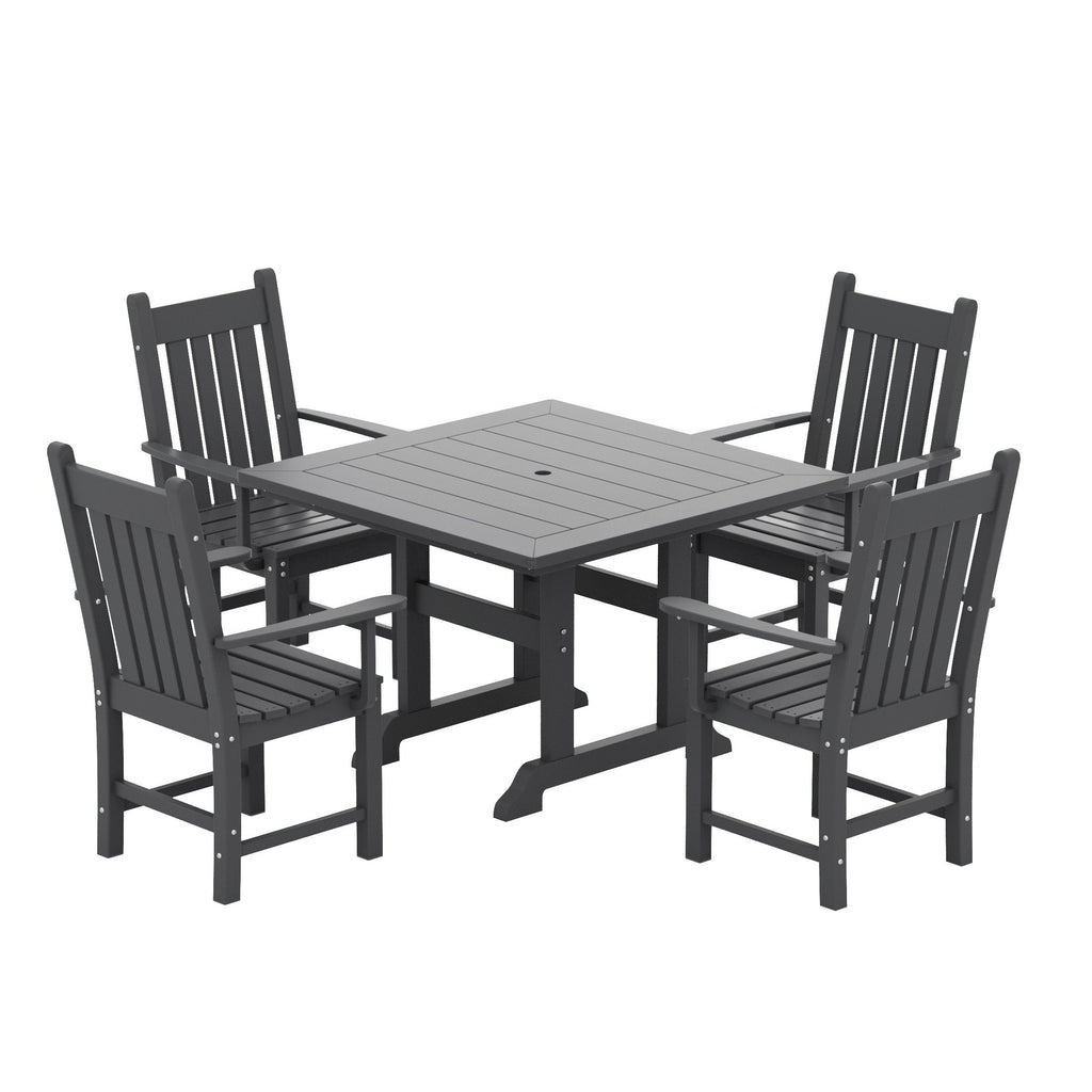 Polytrends Laguna Hdpe All Weather Outdoor Patio Dining Set with Square Table, Arm Chairs (5-Piece Set)