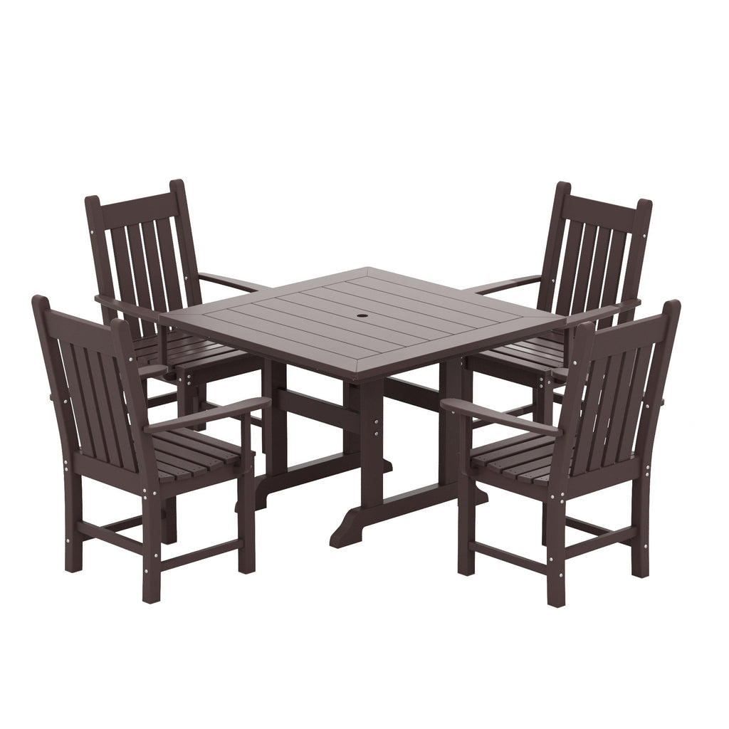 Polytrends Laguna Hdpe All Weather Outdoor Patio Dining Set with Square Table, Arm Chairs (5-Piece Set)