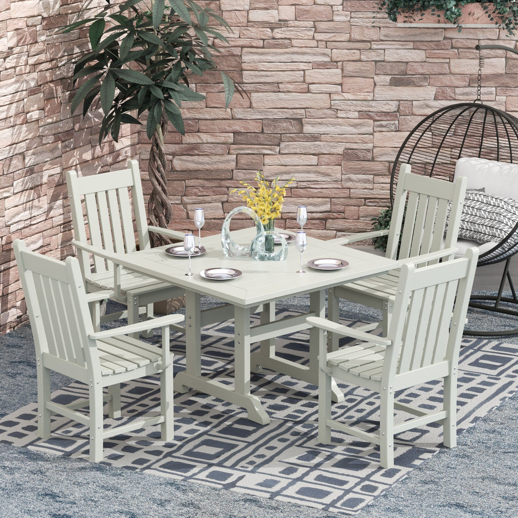 Polytrends Laguna Hdpe All Weather Outdoor Patio Dining Set with Square Table, Arm Chairs (5-Piece Set)