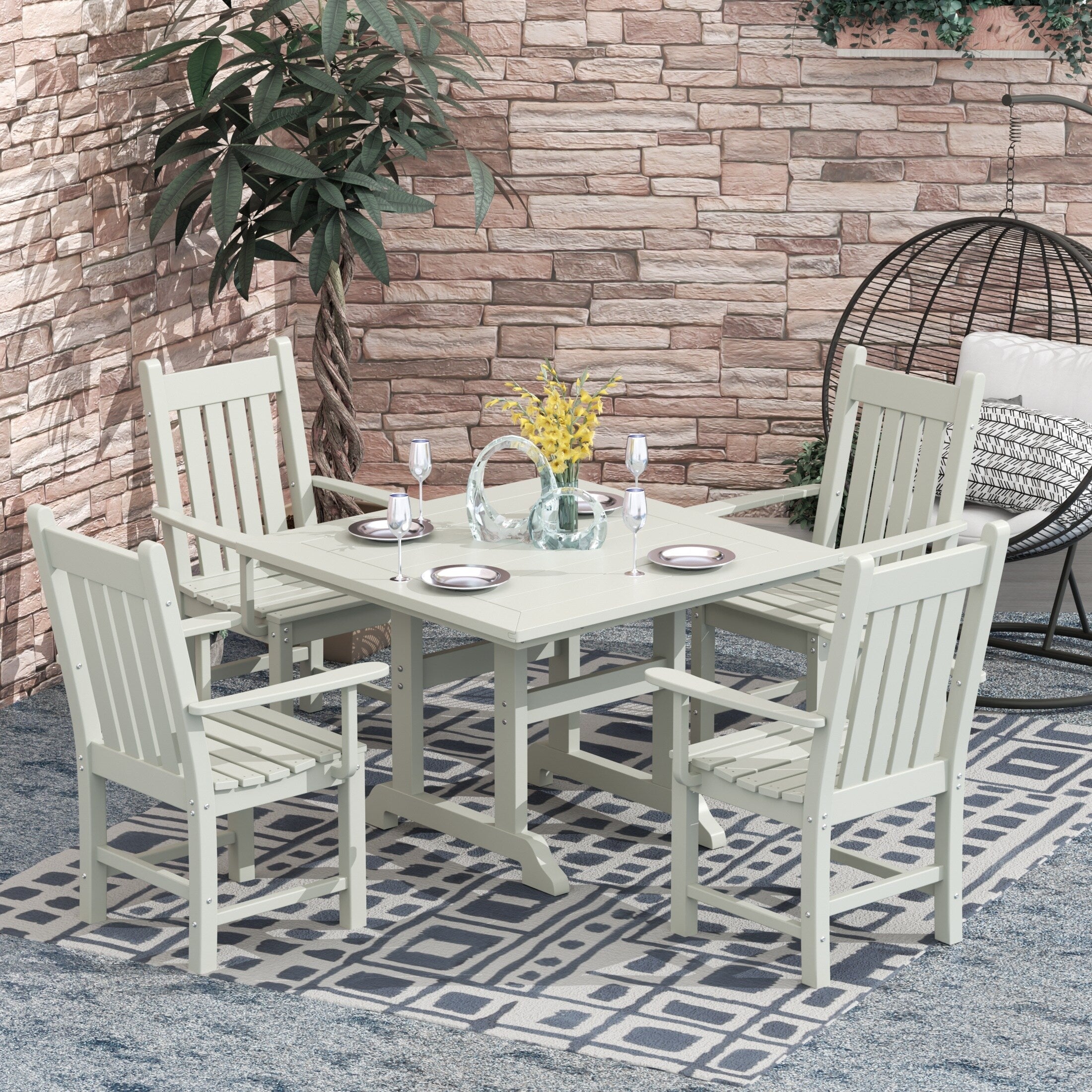 Polytrends Laguna Hdpe All Weather Outdoor Patio Dining Set with Square Table, Arm Chairs (5-Piece Set)