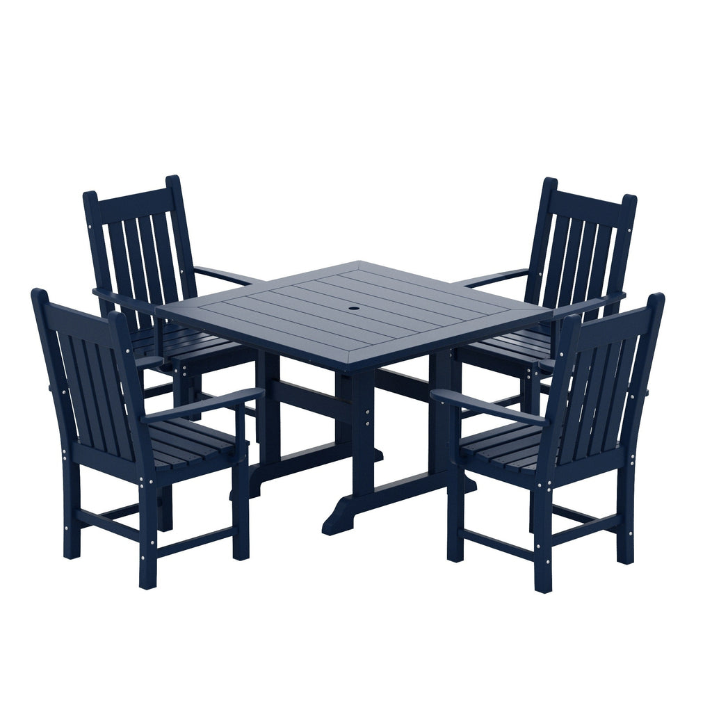 Polytrends Laguna Hdpe All Weather Outdoor Patio Dining Set with Square Table, Arm Chairs (5-Piece Set)