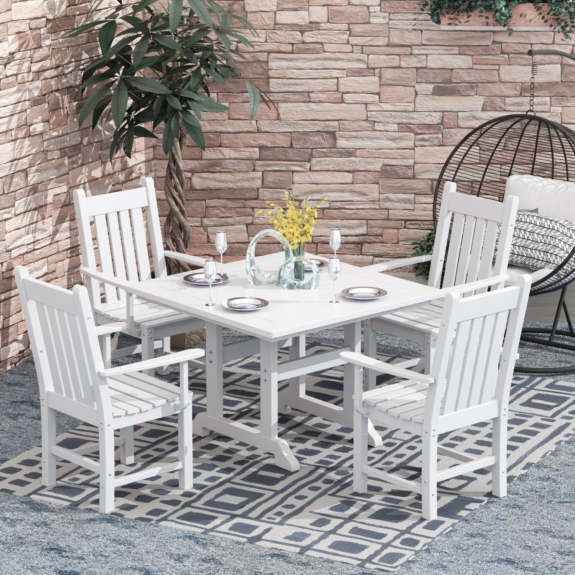 Polytrends Laguna Hdpe All Weather Outdoor Patio Dining Set with Square Table, Arm Chairs (5-Piece Set)