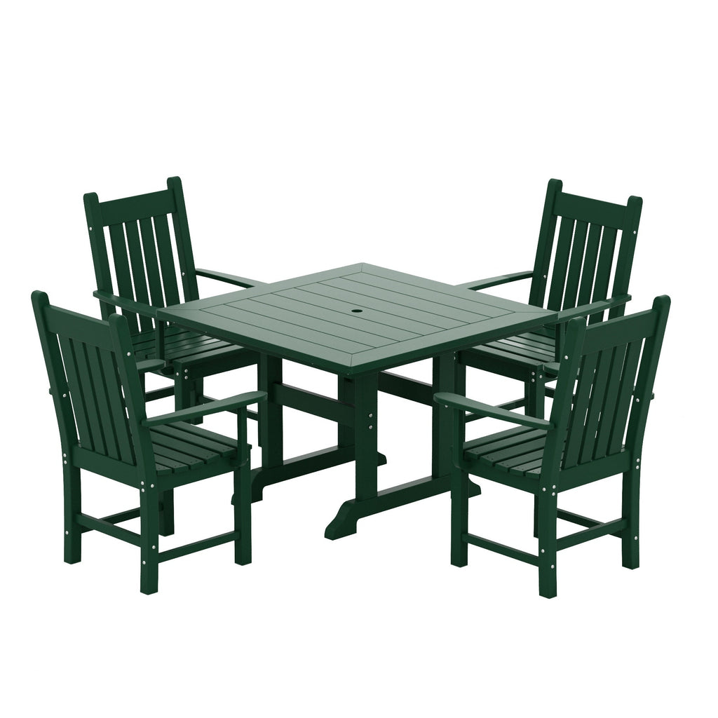 Polytrends Laguna Hdpe All Weather Outdoor Patio Dining Set with Square Table, Arm Chairs (5-Piece Set)
