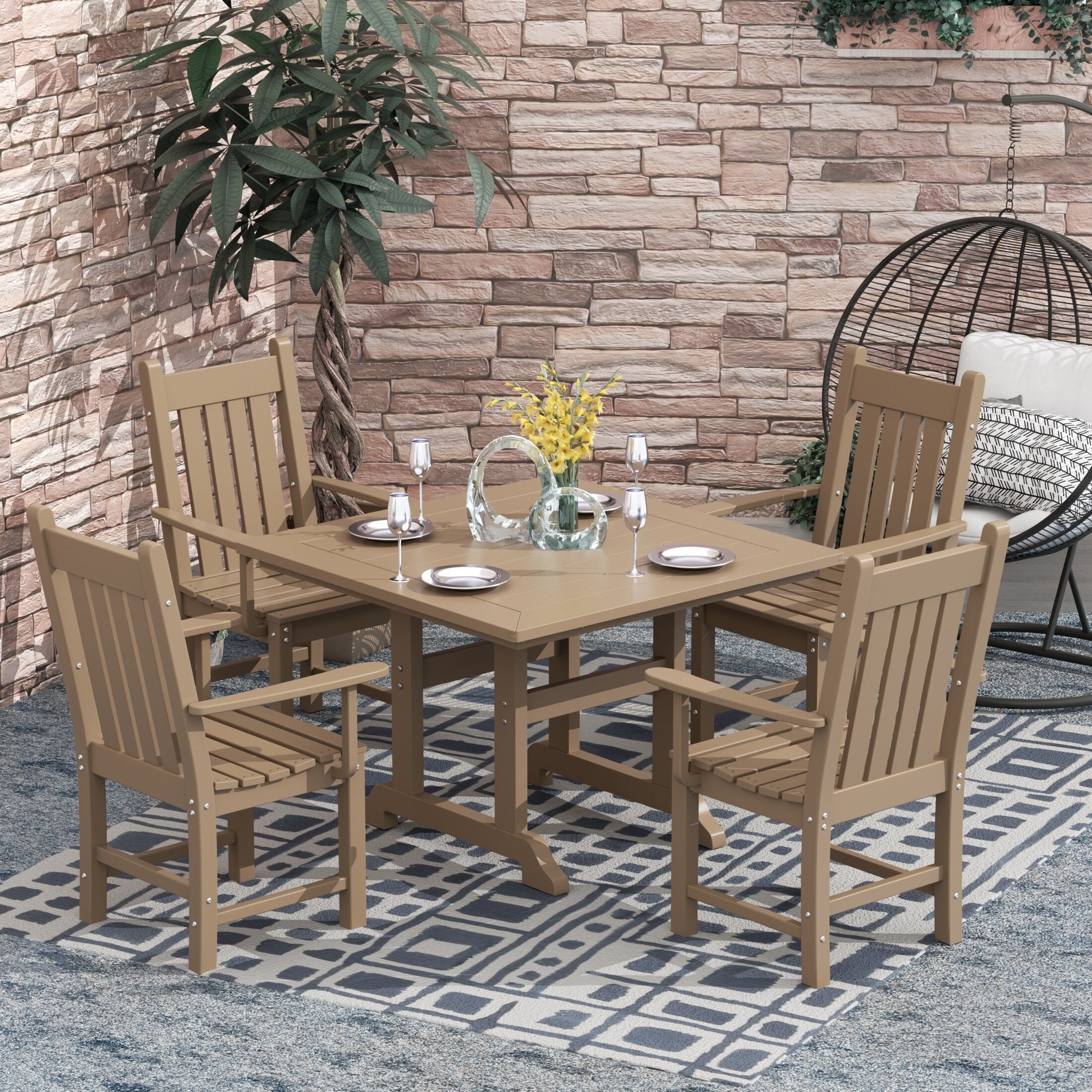 Polytrends Laguna Hdpe All Weather Outdoor Patio Dining Set with Square Table, Arm Chairs (5-Piece Set)