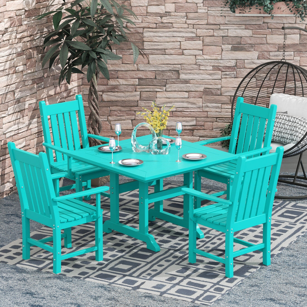 Polytrends Laguna Hdpe All Weather Outdoor Patio Dining Set with Square Table, Arm Chairs (5-Piece Set)