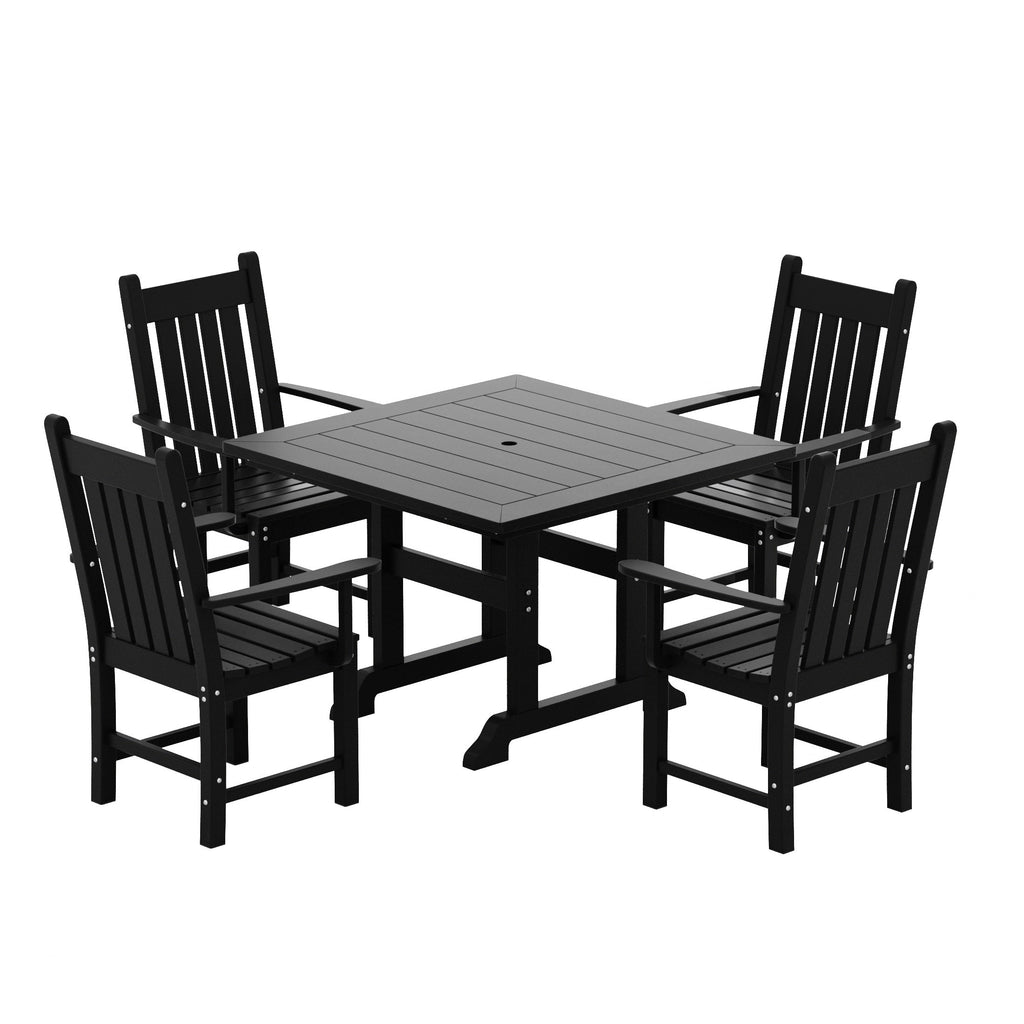 Polytrends Laguna Hdpe All Weather Outdoor Patio Dining Set with Square Table, Arm Chairs (5-Piece Set)