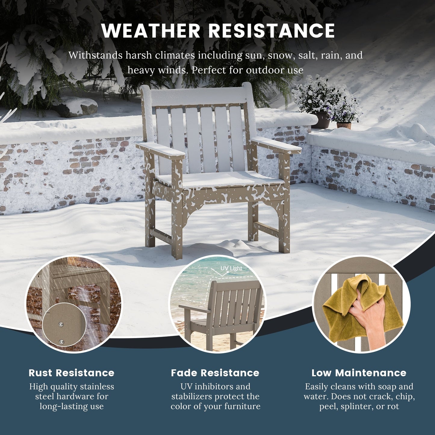 Polytrends Laguna 6-Piece Outdoor Patio Rectangle Table Garden Arm Chair Dining Set With Bench