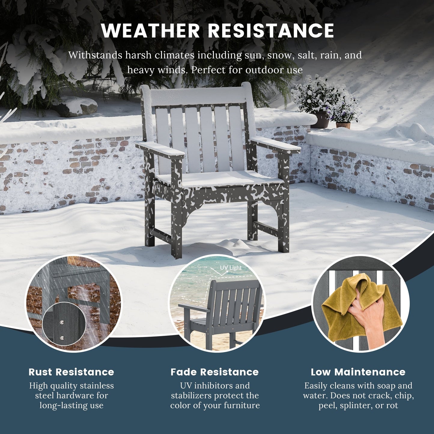 Polytrends Laguna 6-Piece Outdoor Patio Rectangle Table Garden Arm Chair Dining Set With Bench