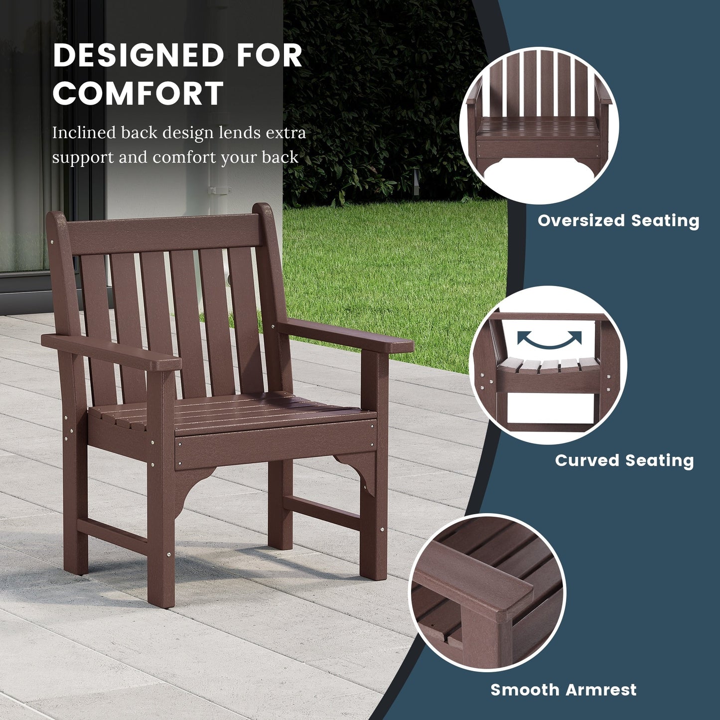 Polytrends Laguna 6-Piece Outdoor Patio Rectangle Table Garden Arm Chair Dining Set With Bench