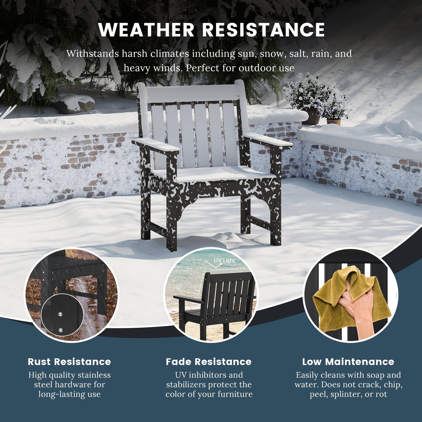 Polytrends Laguna 6-Piece Outdoor Patio Rectangle Table Garden Arm Chair Dining Set With Bench