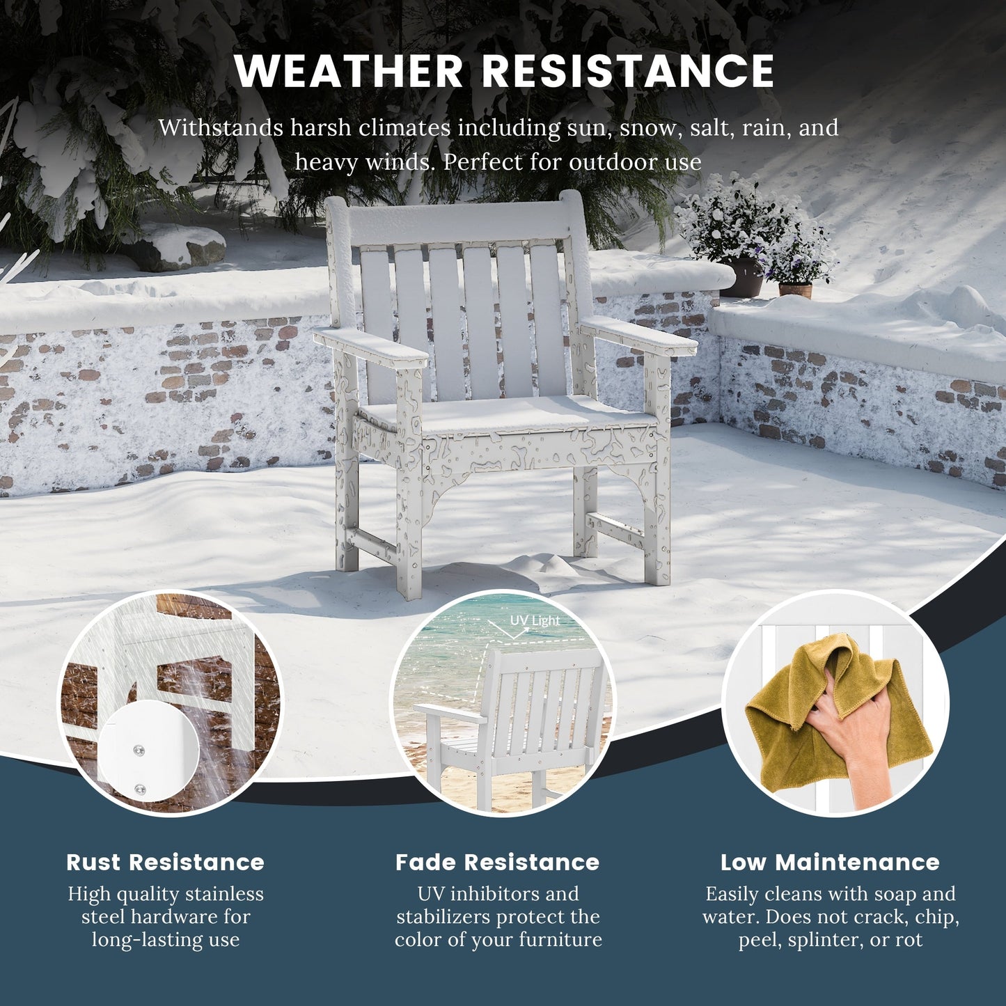 Polytrends Laguna 6-Piece Outdoor Patio Rectangle Table Garden Arm Chair Dining Set With Bench