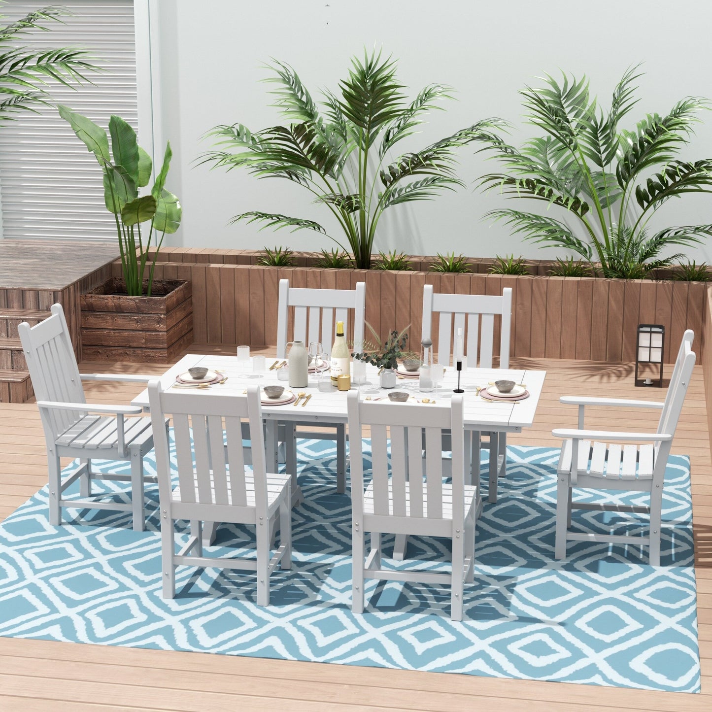 Polytrends Laguna Hdpe All Weather Outdoor Patio Dining Set with Rectangle Table, Side Chairs (7-Piece Set)