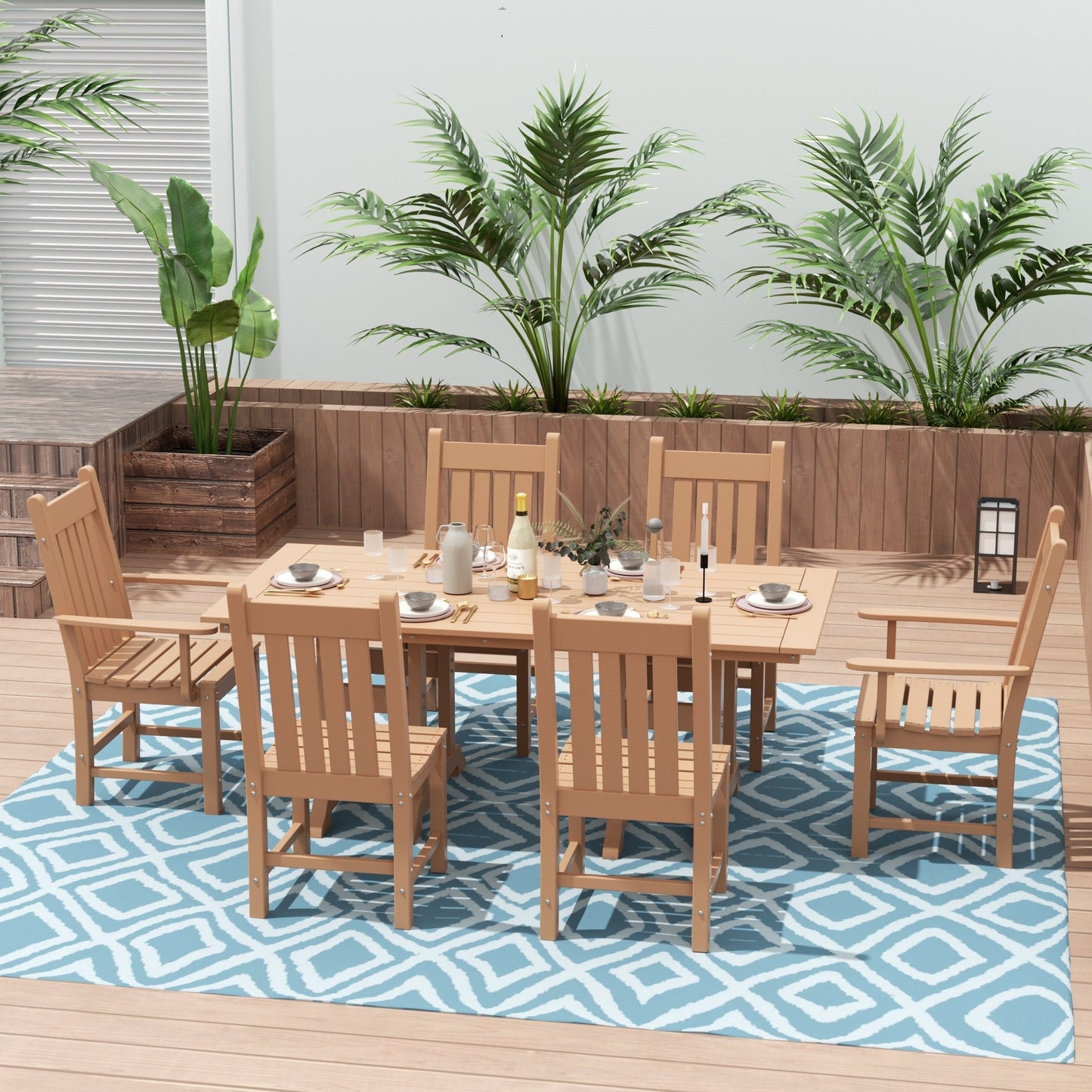Polytrends Laguna Hdpe All Weather Outdoor Patio Dining Set with Rectangle Table, Side Chairs (7-Piece Set)