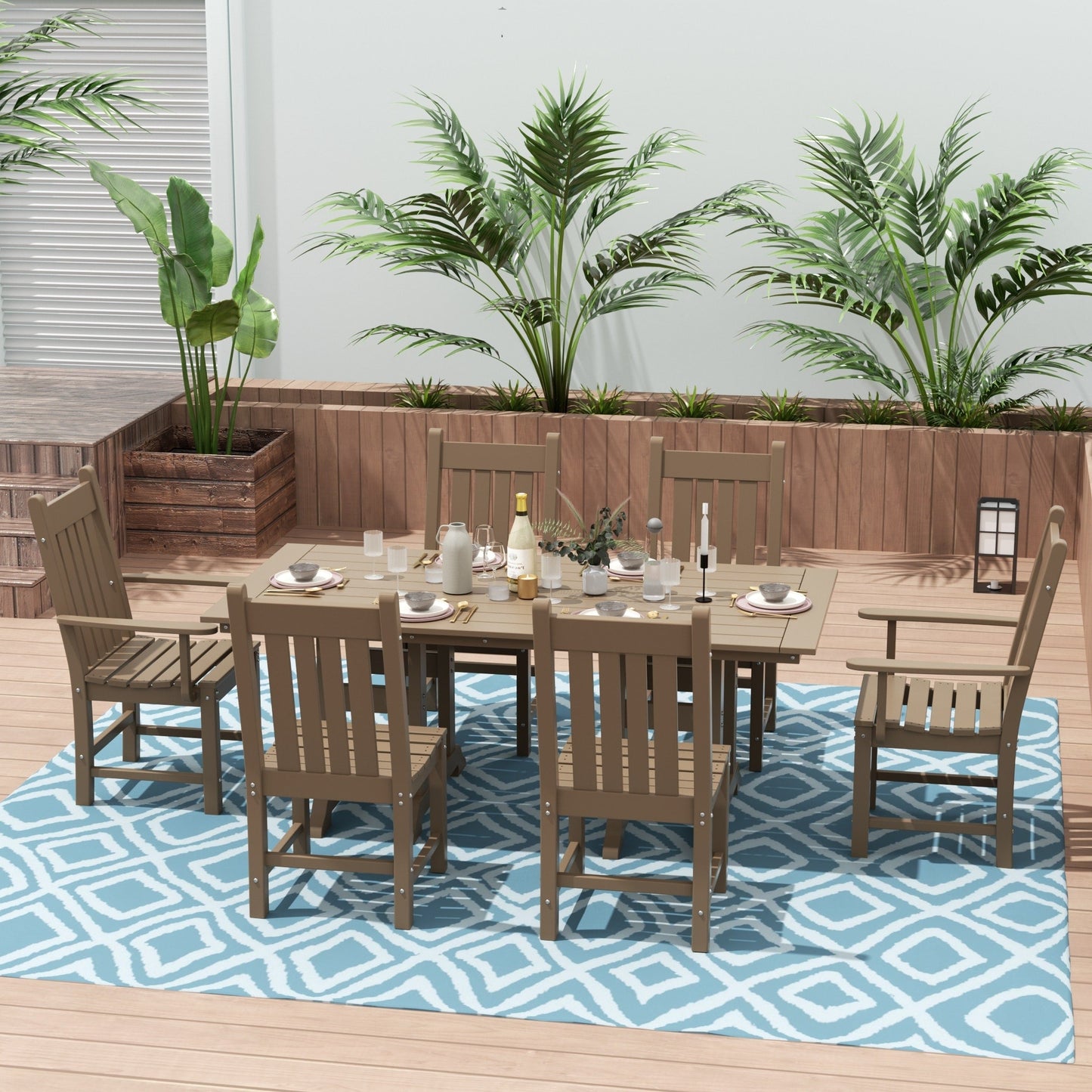 Polytrends Laguna Hdpe All Weather Outdoor Patio Dining Set with Rectangle Table, Side Chairs (7-Piece Set)