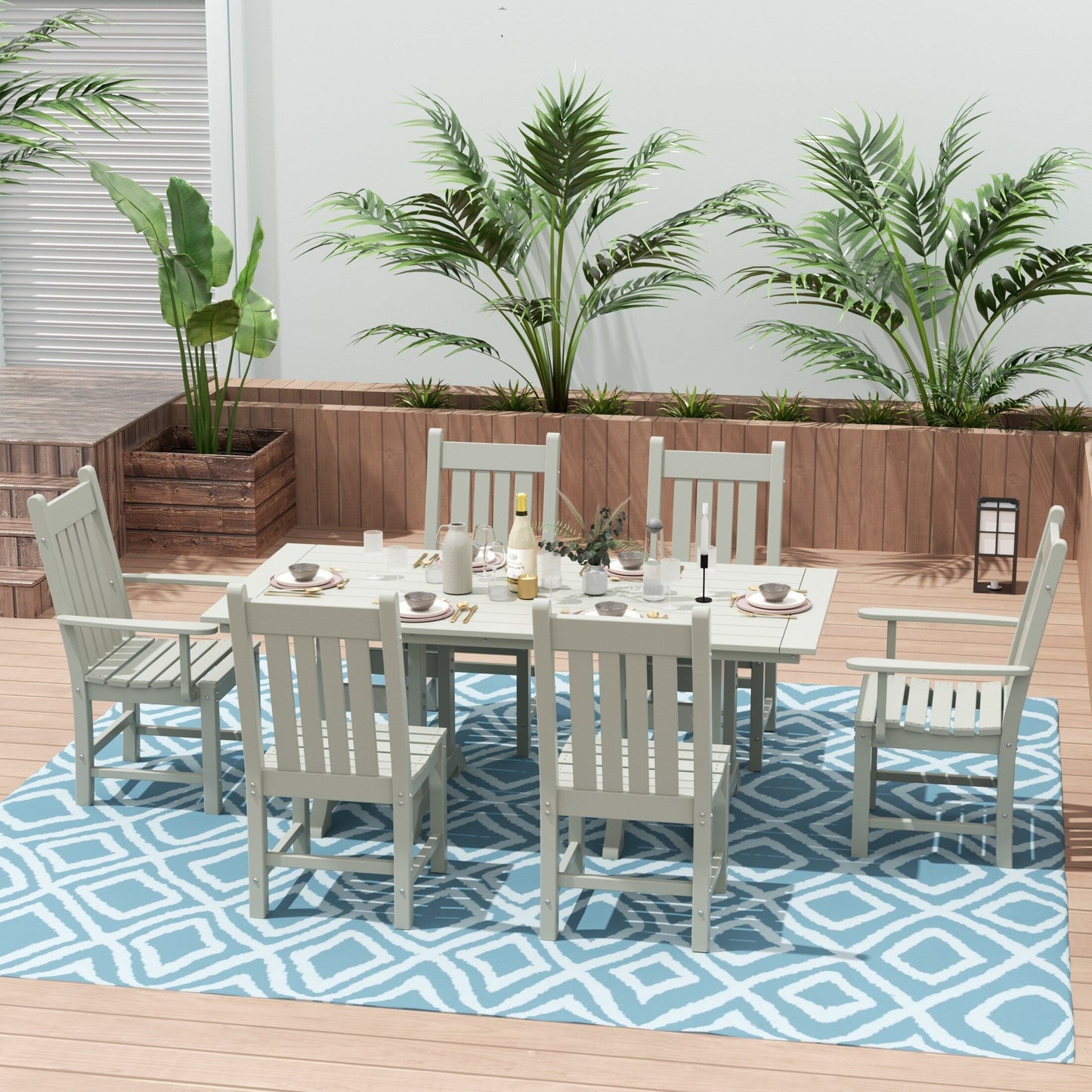 Polytrends Laguna Hdpe All Weather Outdoor Patio Dining Set with Rectangle Table, Side Chairs (7-Piece Set)