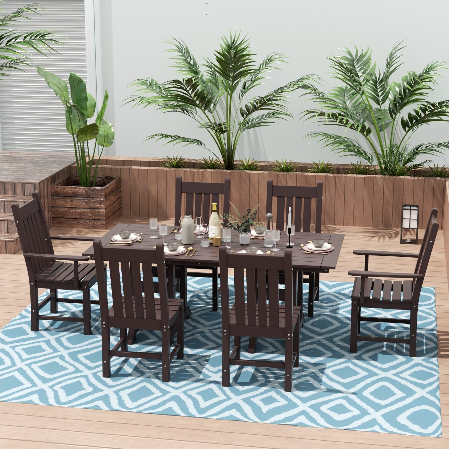 Polytrends Laguna Hdpe All Weather Outdoor Patio Dining Set with Rectangle Table, Side Chairs (7-Piece Set)