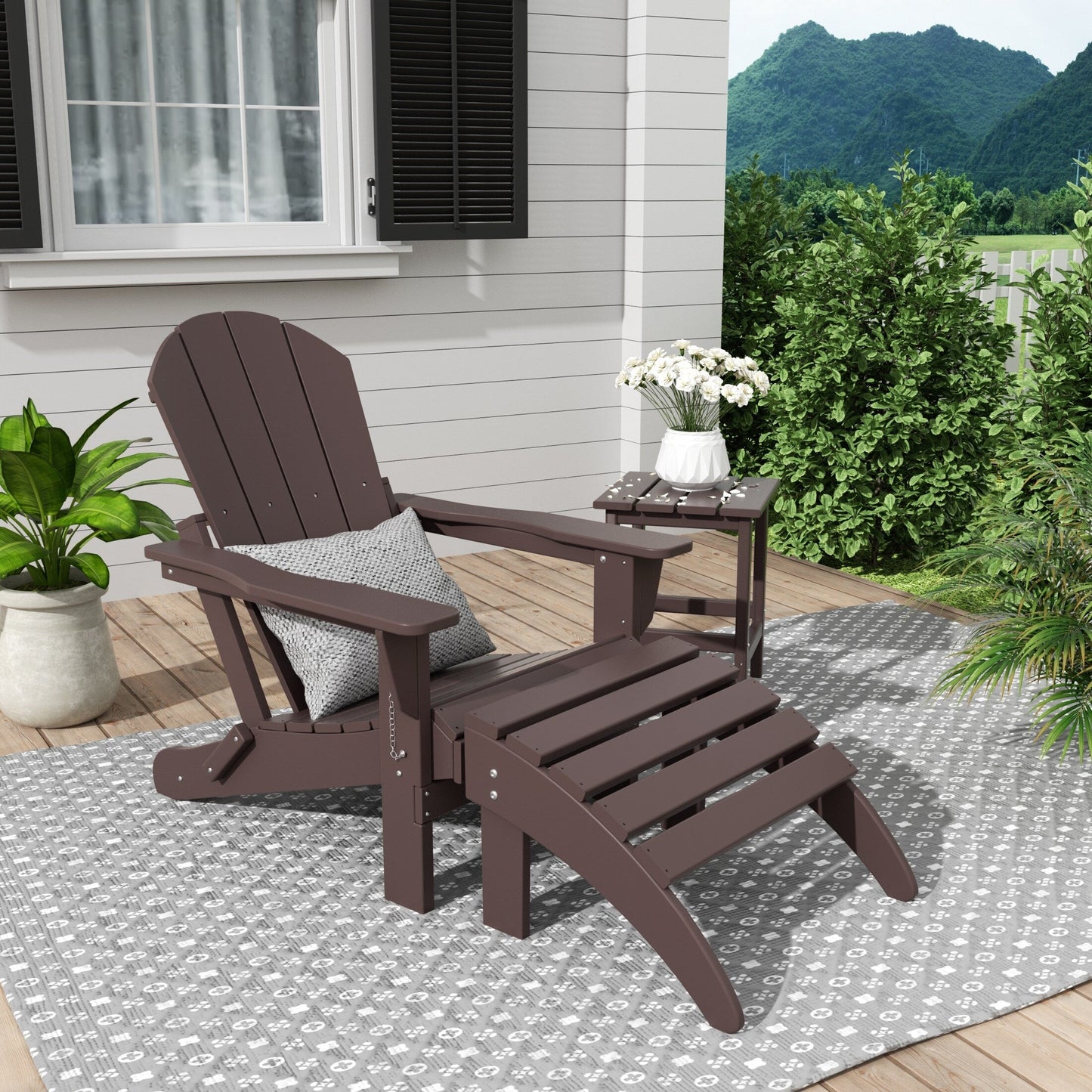 Polytrends Laguna Hdpe All Weather Outdoor Patio Foldable Adirondack Chair With Ottoman And Side Table (3-Piece Set)
