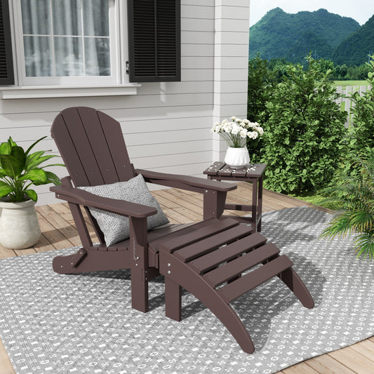 Polytrends Laguna Hdpe All Weather Outdoor Patio Foldable Adirondack Chair With Ottoman And Side Table (3-Piece Set)