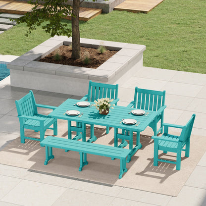 Polytrends Laguna 6-Piece Outdoor Patio Rectangle Table Garden Arm Chair Dining Set With Bench