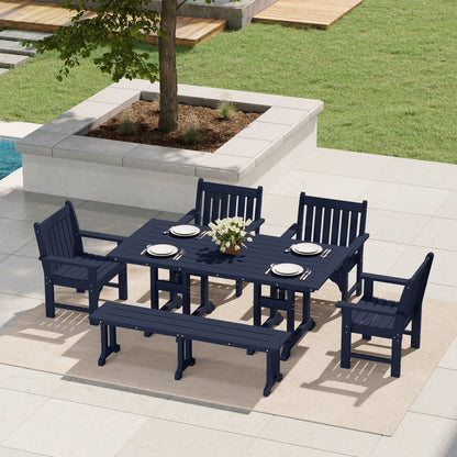 Polytrends Laguna 6-Piece Outdoor Patio Rectangle Table Garden Arm Chair Dining Set With Bench