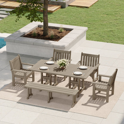Polytrends Laguna 6-Piece Outdoor Patio Rectangle Table Garden Arm Chair Dining Set With Bench