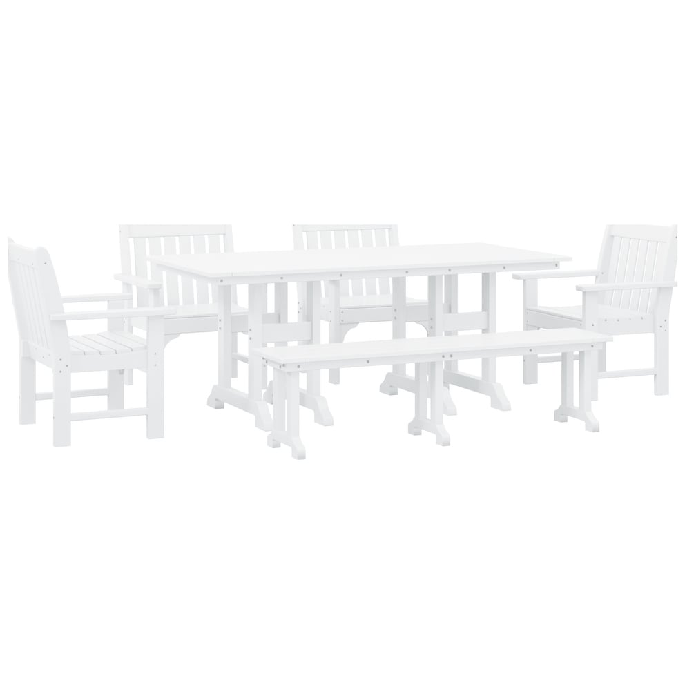 Polytrends Laguna 6-Piece Outdoor Patio Rectangle Table Garden Arm Chair Dining Set With Bench