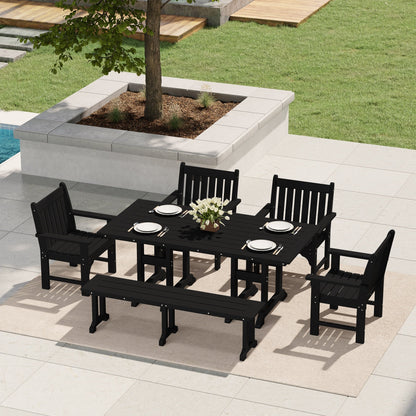 Polytrends Laguna 6-Piece Outdoor Patio Rectangle Table Garden Arm Chair Dining Set With Bench
