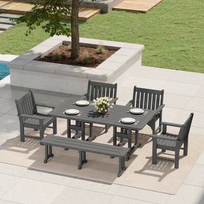 Polytrends Laguna 6-Piece Outdoor Patio Rectangle Table Garden Arm Chair Dining Set With Bench