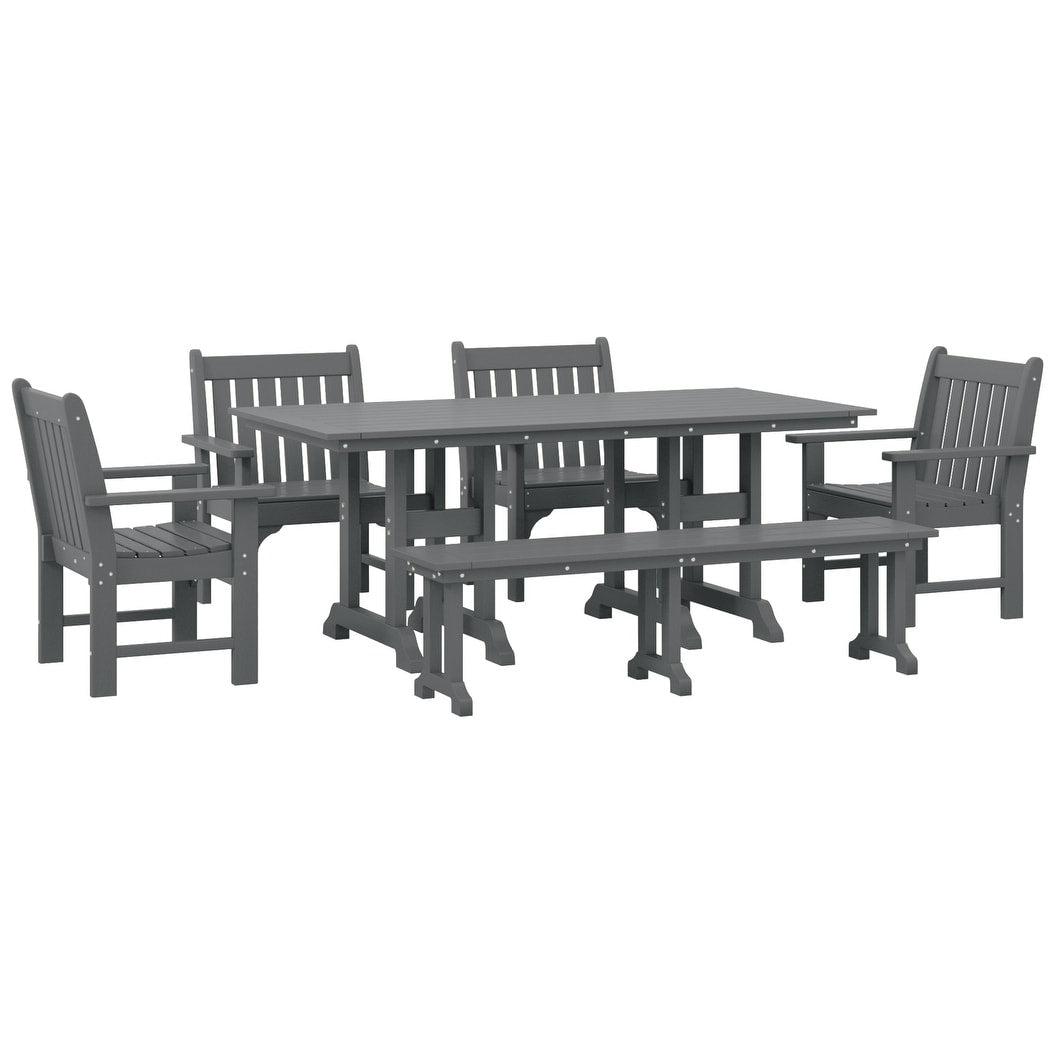Polytrends Laguna 6-Piece Outdoor Patio Rectangle Table Garden Arm Chair Dining Set With Bench