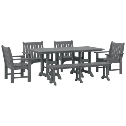Polytrends Laguna 6-Piece Outdoor Patio Rectangle Table Garden Arm Chair Dining Set With Bench
