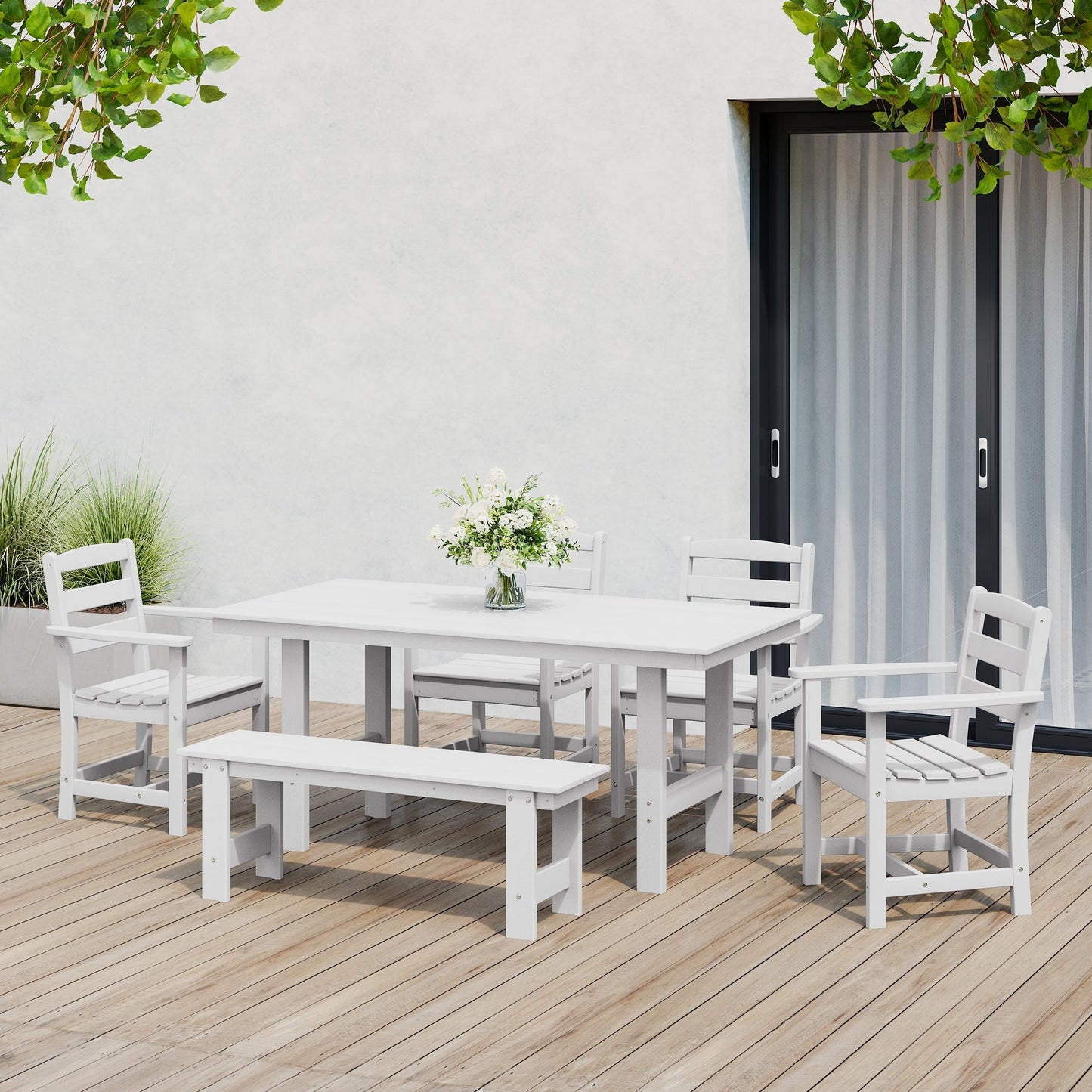 Polytrends Shoreside 6-Piece Arm Chair Dining Set With Bench