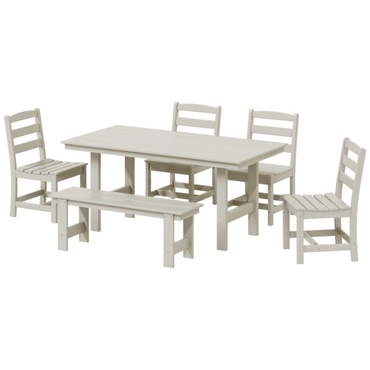 Polytrends Shoreside 6-Piece Side Chair Dining Set With Bench
