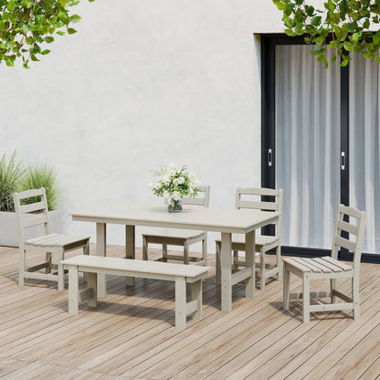 Polytrends Shoreside 6-Piece Side Chair Dining Set With Bench