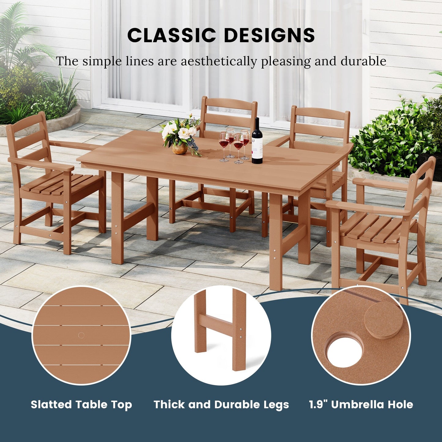 Polytrends Shoreside 6-Piece Side Chair Dining Set With Bench