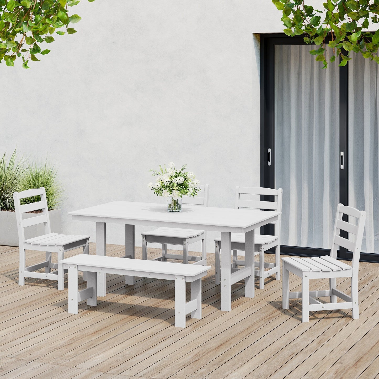 Polytrends Shoreside 6-Piece Side Chair Dining Set With Bench