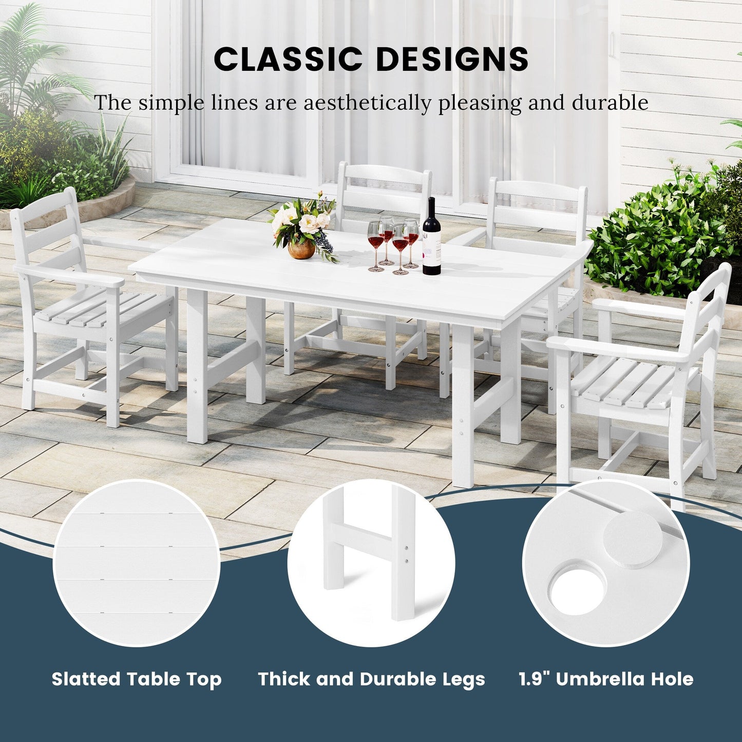 Polytrends Shoreside 6-Piece Side Chair Dining Set With Bench