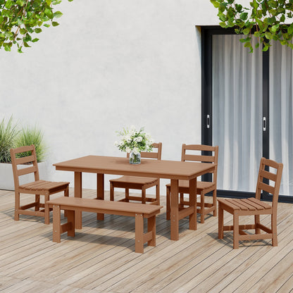 Polytrends Shoreside 6-Piece Side Chair Dining Set With Bench