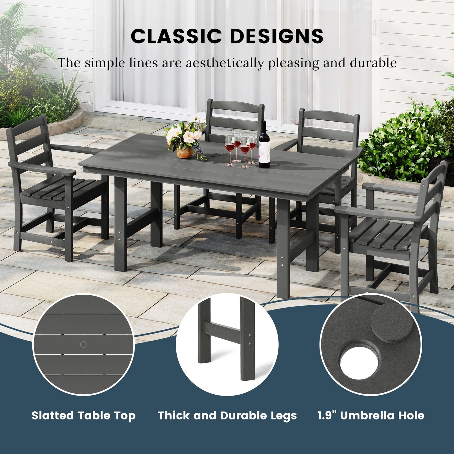 Polytrends Shoreside 6-Piece Side Chair Dining Set With Bench