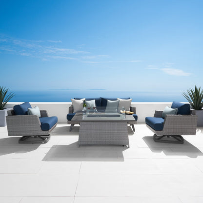 Portofino Casual 4 Piece Sunbrella Outdoor Patio Motion Fire Seating Set