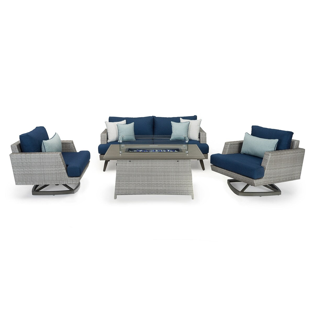 Portofino Casual 4 Piece Sunbrella Outdoor Patio Motion Fire Seating Set