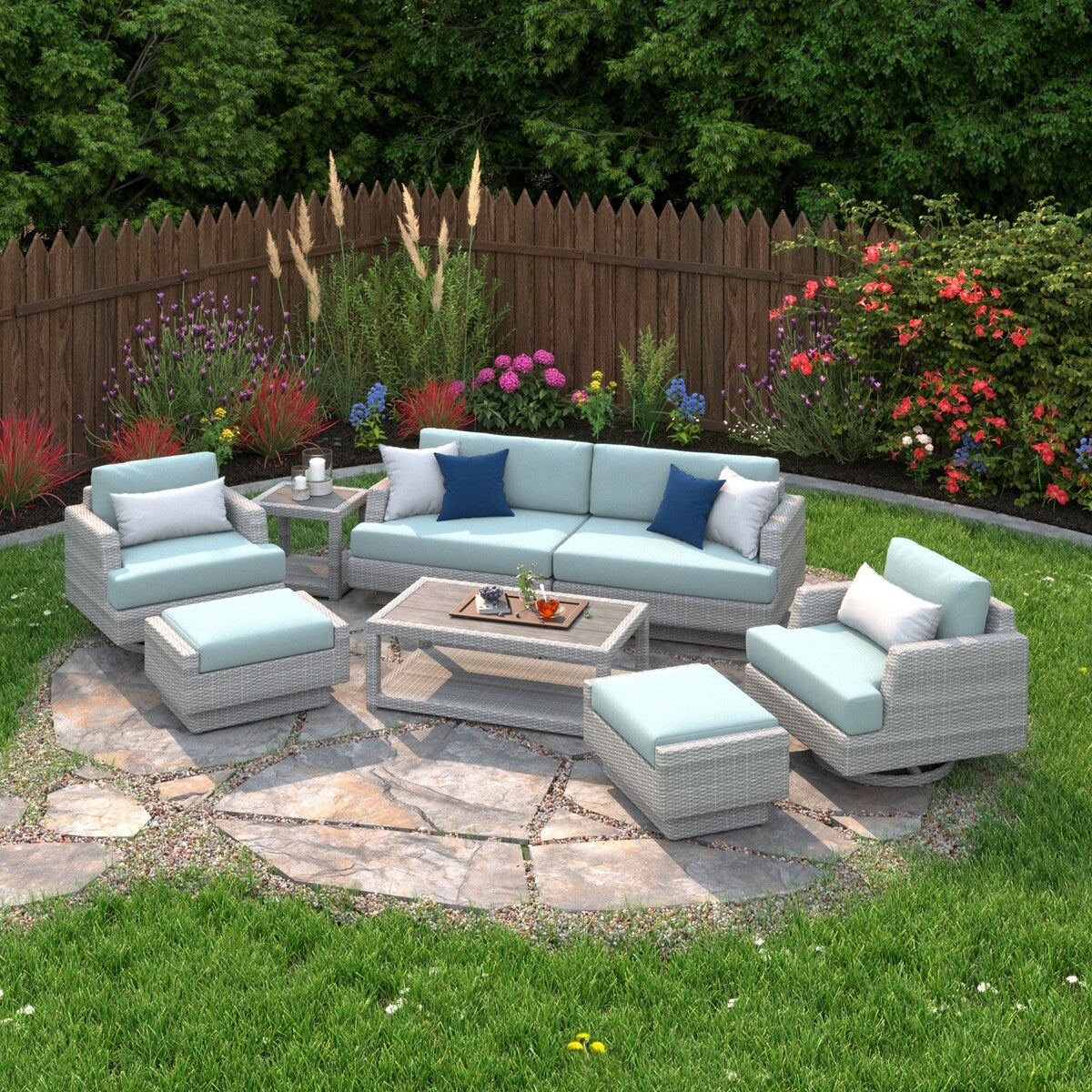 Portofino Comfort 7 Piece Sunbrella Outdoor Patio Motion Seating Set