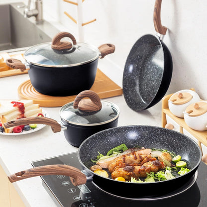 Pots and Pans Set Non Stick, Ceramic Cookware Set with Pattern, Induction Kitchen Cooking Sets w/Frying Pans,Casserole with Lids