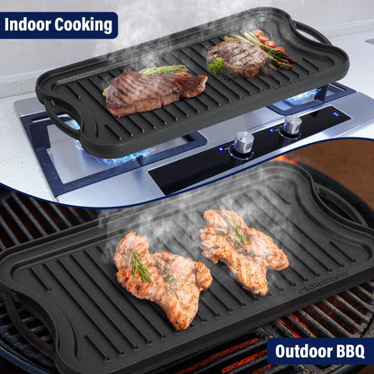 20 Preseasoned Cast Iron Reversible Griddle Plate Pan - 20 Inch