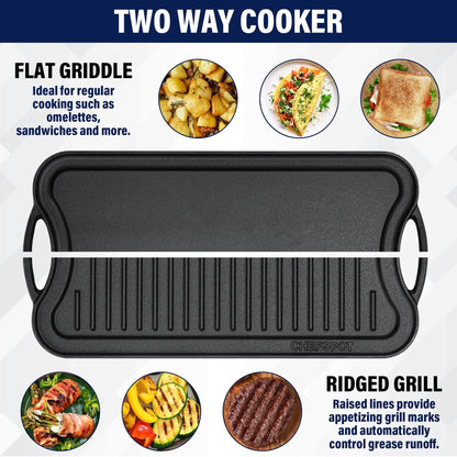 20 Preseasoned Cast Iron Reversible Griddle Plate Pan - 20 Inch